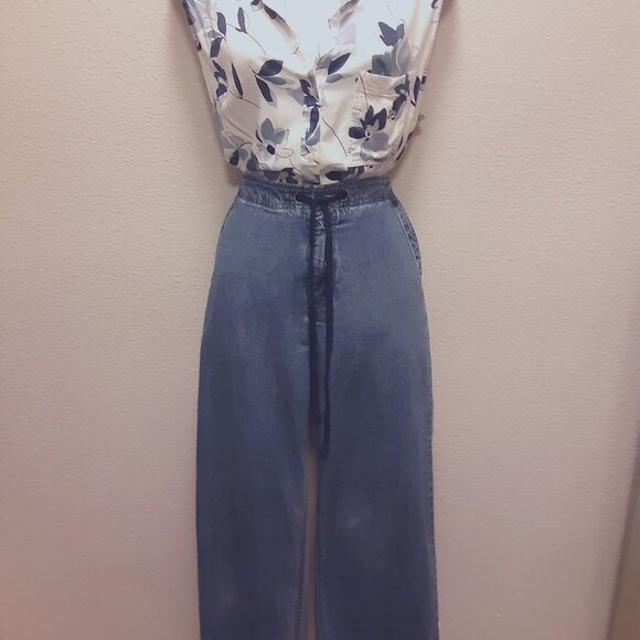 Vintage Y2K Eddie Bauer Sz 6 Blue Jeans * High-Waist Denim * Button Zip String - Picture 1 of 9